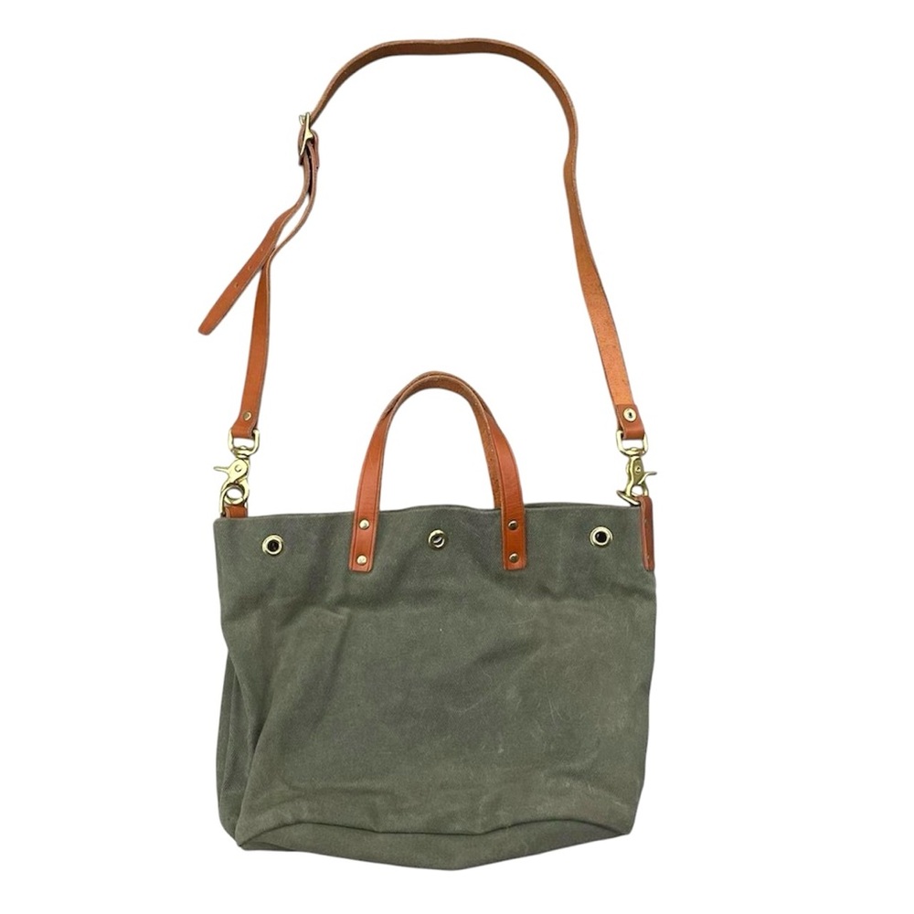 ORVIS Vintage Olive Green Wilson Waxed Canvas Leather Trim Utility Crossbody Bag